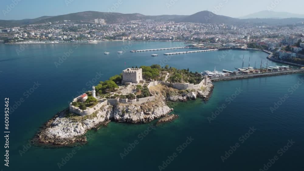 Aerial view of Guvercinada Island with scenic castle, Kusadasi Aerial view of Guvercinada Island with scenic castle, Kusadasi