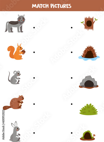 Match animal and its home. Logical game for children.