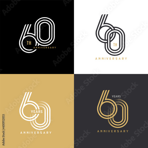60 years anniversary vector number icon, birthday logo label, black, white and colors with stripe number