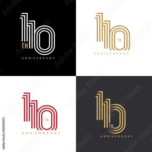 110 years anniversary vector number icon, birthday logo label, black, white and colors with stripe number