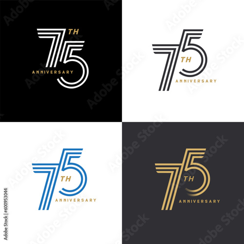 75 years anniversary vector number icon, birthday logo label, black, white and colors with stripe number