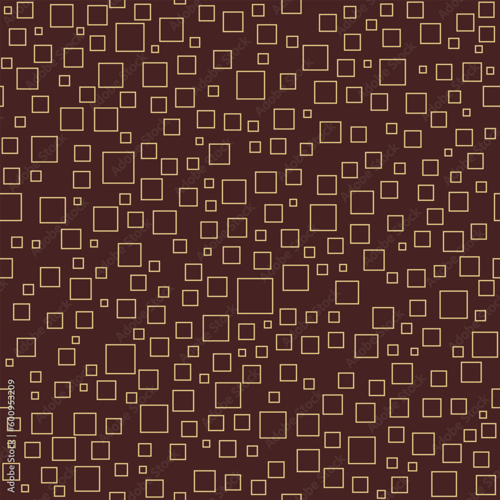 Seamless vector background with random squares. Abstract brown and golden ornament. Seamles abstract pattern
