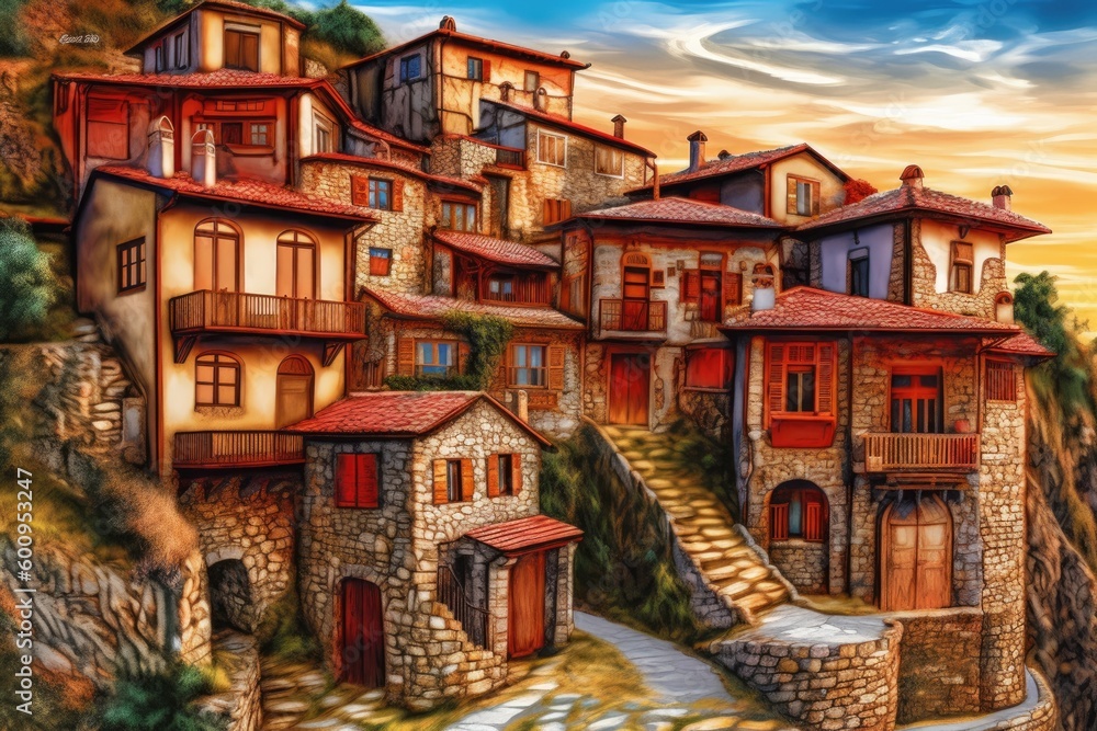 picturesque village perched on a cliff overlooking the sea Generative AI
