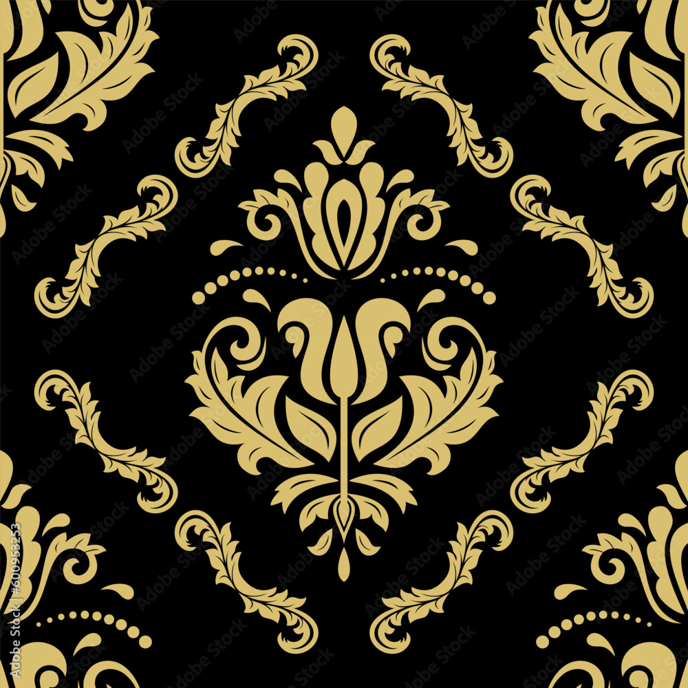 Orient vector classic pattern. Seamless abstract background with vintage elements. Orient black and golden pattern. Ornament for wallpapers and packaging