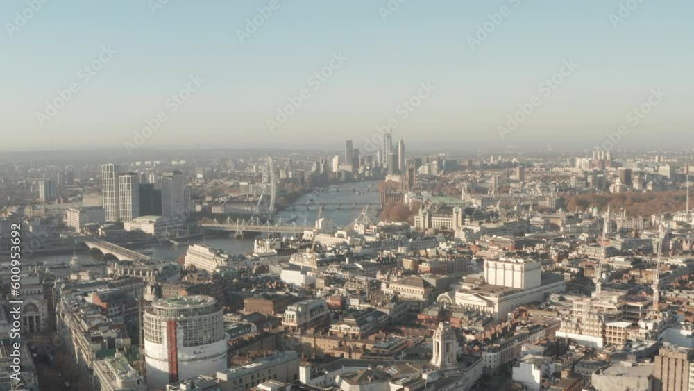 Wide circling aerial shot over central London Westminster Wide circling aerial shot over central London Westminster