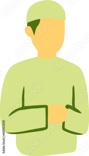Islamic Man in Prayer Position Flat Hand Drawn Illustration