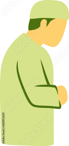 Islamic Man in Prayer Position Flat Hand Drawn Illustration