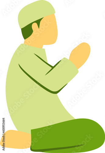 Islamic Man in Prayer Position Flat Hand Drawn Illustration