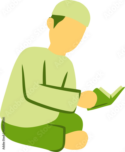 Islamic Man Reading Book Flat Hand Drawn Illustration
