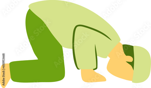 Islamic Man in Sujud Prayer Position Flat Hand Drawn Illustration