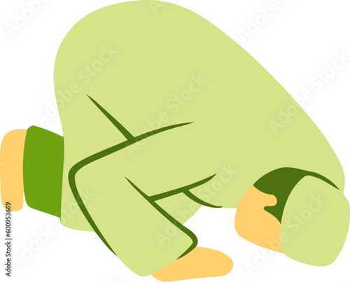 Islamic Man in Sujud Prayer Position Flat Hand Drawn Illustration