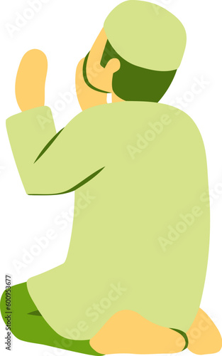 Islamic Man in Prayer Position Flat Hand Drawn Illustration