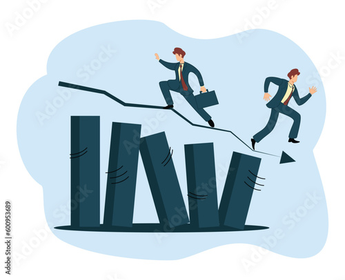 financial crisis. illustration businessman facing a financial crisis. businessman over business graph