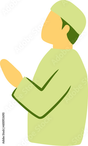Islamic Man in Prayer Position Flat Hand Drawn Illustration