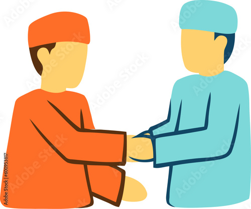 Islamic Family Gathering and Sorry Gesture Flat Hand Drawn Illustration