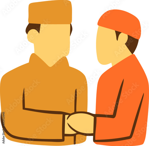 Islamic Family Gathering and Sorry Gesture Flat Hand Drawn Illustration