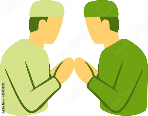 Islamic Family Gathering and Sorry Gesture Flat Hand Drawn Illustration