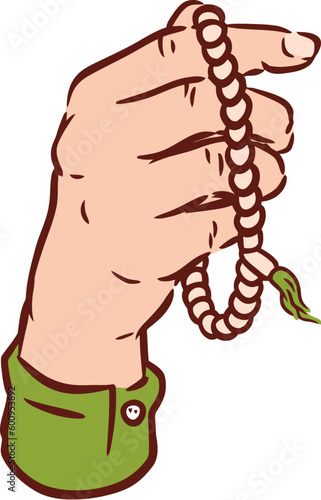 Islamic Praying Gesture with Prayer Beads Flat Hand Drawn Illustration