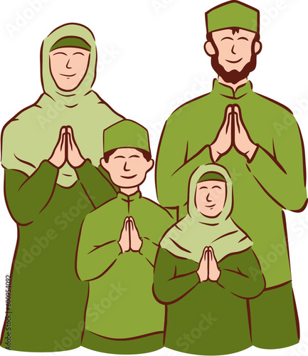 Islamic Family Gathering and Sorry Gesture Flat Hand Drawn Illustration