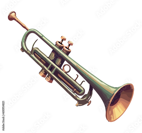 Brass musician blowing shiny trumpet