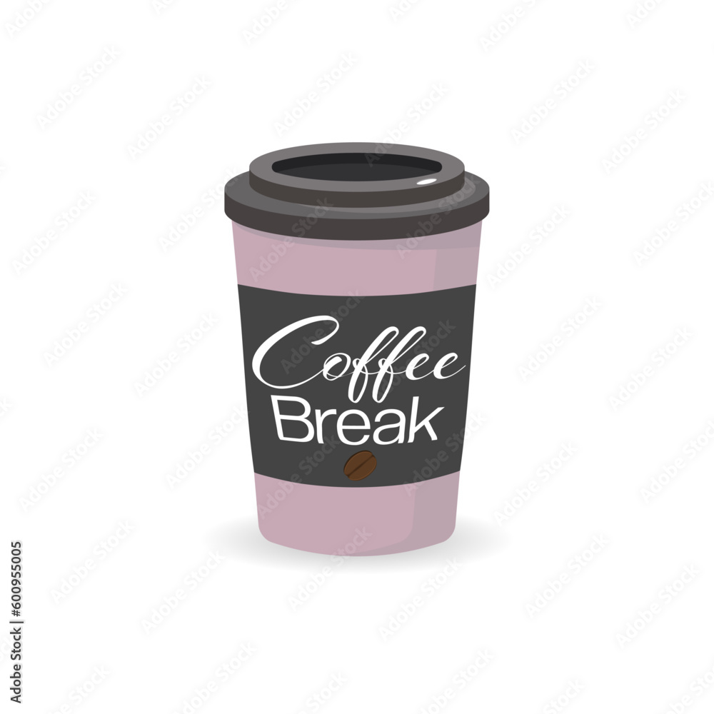 Takeaway coffee cup with lid saying Coffee break Takeaway coffee cup with lid saying Coffee break