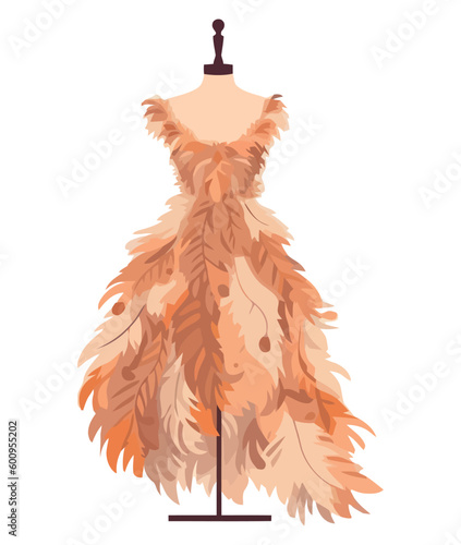Fashionable dress with feather decoration