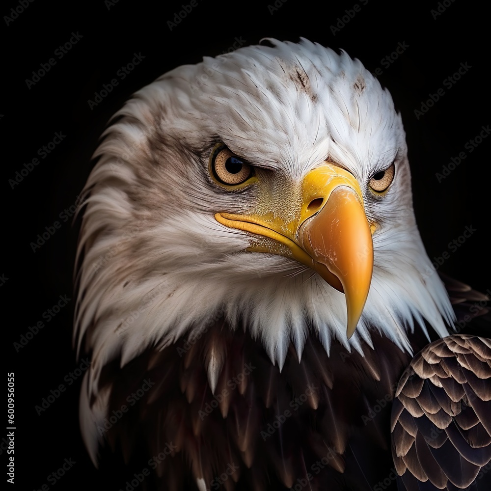 Obraz premium Bald Eagle head on a black background