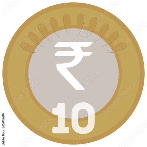 Grey and Gold Color 10 Rupee Coin Graphic Design