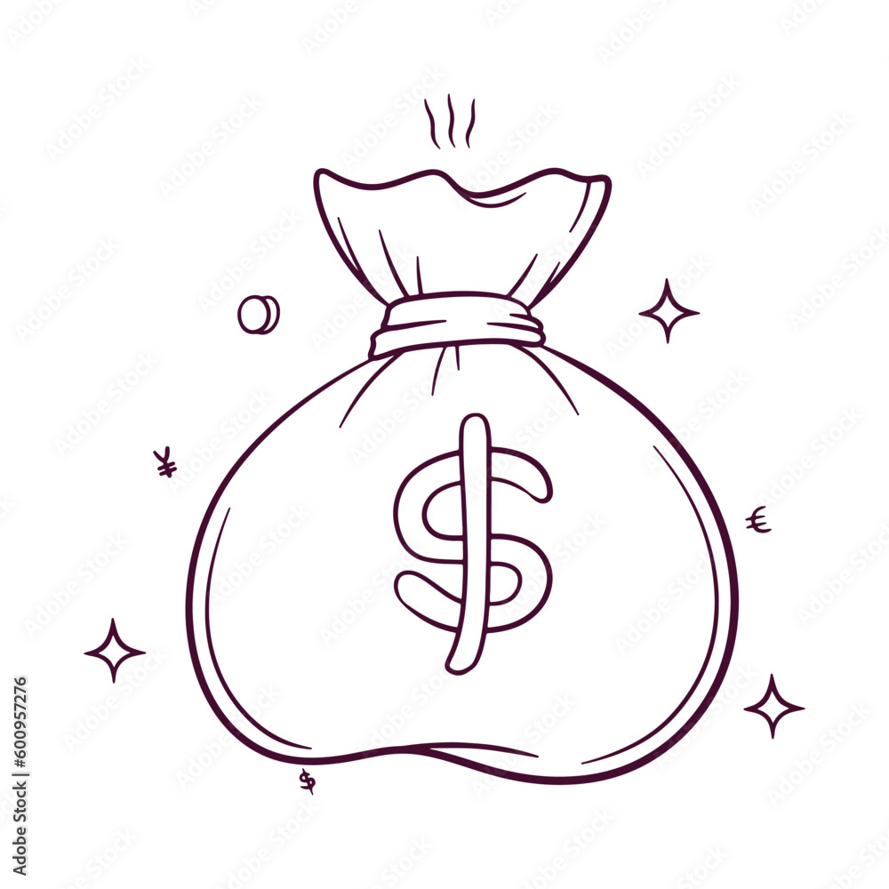 money bag in dollar currency. hand drawn vector illustration money bag in dollar currency. hand drawn vector illustration