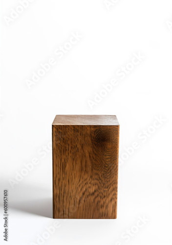 wooden block plinth with space for item isolated on white studio background made with generative ai
