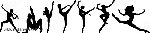 Multi-Angle Renderings  Silhouette Set of Female Acrobatic Gymnastics Dance
