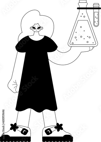 Energized lady with a chemical bump. Learning subject. Dim and white line craftsmanship. Trendy style, Vector Illustration