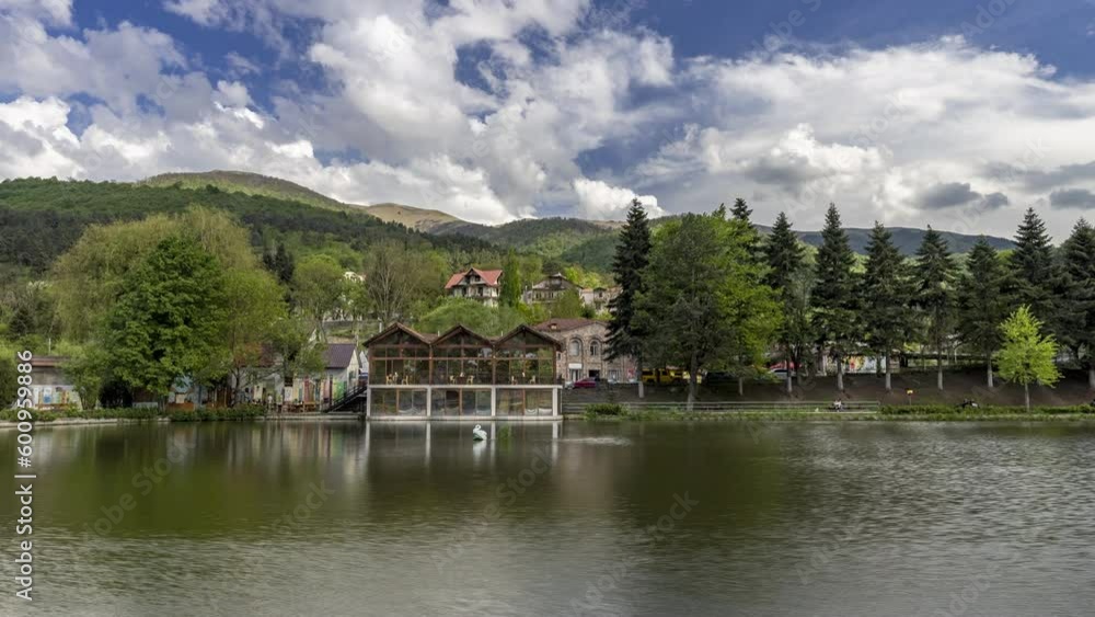 Beautiful view of small lake at Dilijan city park on sunny morning Beautiful view of small lake at Dilijan city park on sunny morning