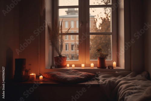 Cozy relaxing space on window sill as place for meditation generative ai © Tohamina