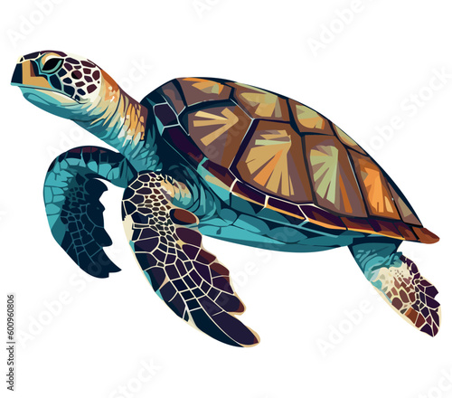 Slow aquatic reptile with colored shell swimming