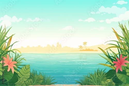 Summer Background Illustration  A Beautiful Beach Scene Created with Generative AI