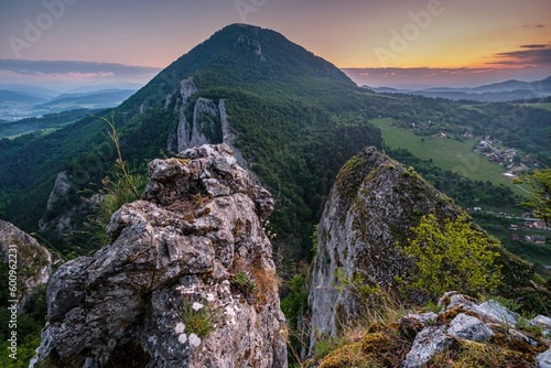 Slovakia forest summer panorama landscape with mountain at sunrise. Manin at summer time, Slovakia mountain, region Povazie photo