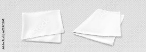 Fabric kitchen towels, tablecloth or napkins for picnic. Folded white linen towels, blank cotton handkerchief in top view isolated on transparent background, vector realistic illustration