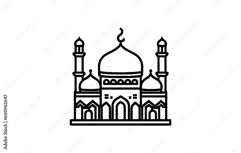 Islamic icon line art illustration, Mosque Outline vector drawing silhouette
