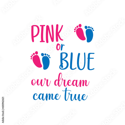 Pink or blue our dream came true. Gender reveal party card, banner vector element design