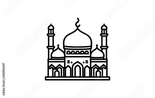 Islamic icon line art illustration, Mosque Outline vector drawing silhouette 