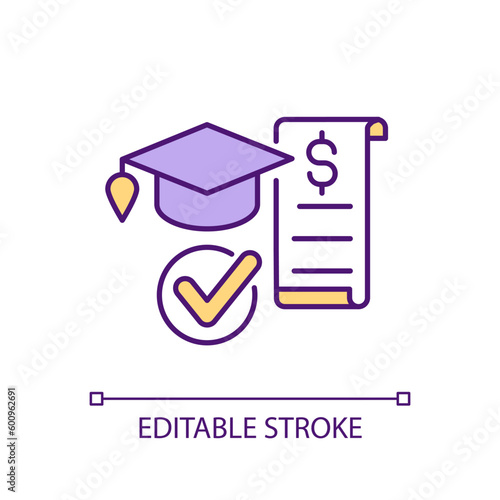 Scholarship application RGB color icon. Student loan. High school. Education opportunity. College finance. Graduation. Isolated vector illustration. Simple filled line drawing. Editable stroke