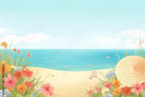 Summer Background Illustration: A Beautiful Beach Scene Created with Generative AI