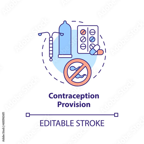 Contraception provision concept icon. Contraceptive method. Birth control. Reproductive health. Sexual healthcare abstract idea thin line illustration. Isolated outline drawing. Editable stroke