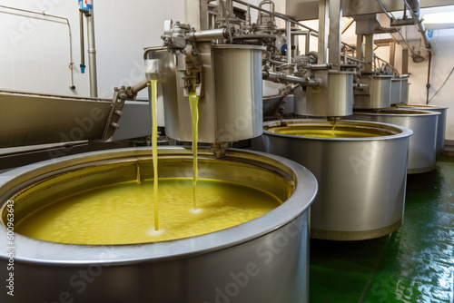 food oil liquid industry factory tanks olive production industrial machinery. Generative AI.