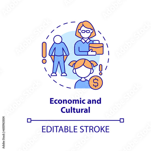 Economic and cultural concept icon. Cost of living. Income loss. Raising child. Intimate relationship. Birth control abstract idea thin line illustration. Isolated outline drawing. Editable stroke