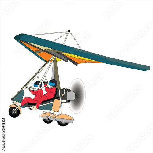 Preparation for flights on paramotors. Flying on paramotor. tricycle vector painting	