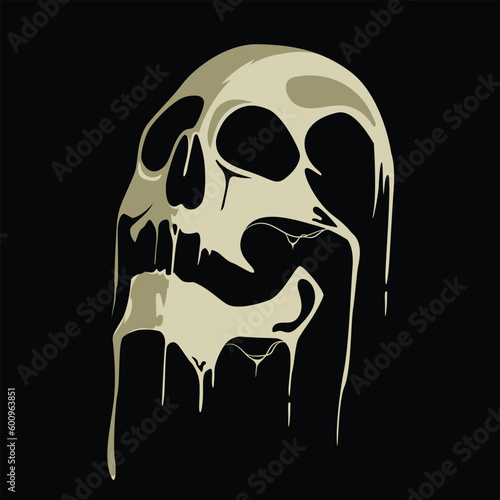 scary vintage melting skull of a human. Can be used in scary art projects posters or banners, gaming logo or many other spooky designs. Perfect for Halloween night.