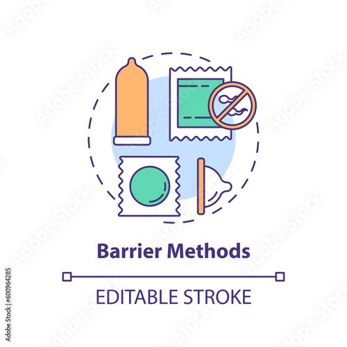 Barrier methods concept icon. Preventive medicine. Contraceptive help. Family planning. Birth control. Healthy woman abstract idea thin line illustration. Isolated outline drawing. Editable stroke