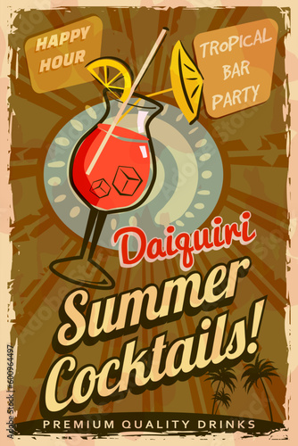 Daiquiri Cocktail Retro poster. Cocktail lounge vintage sign